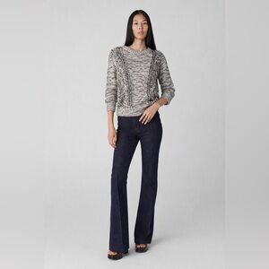 Diane Von Furstenberg Cable Knit Black and White Knit Sweater Linen Wool Blend